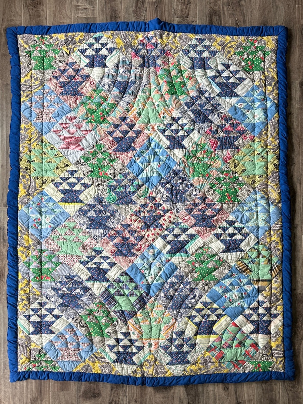 Vintage 1930s 1940s Handmade Basket Pattern Quilt Feedsack Patchwork Farmhouse